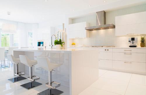 Modern, white open plan kitchen