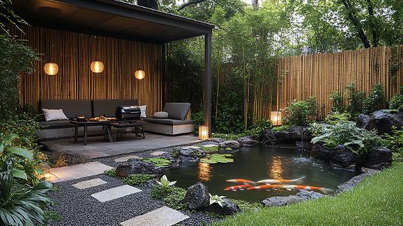 Koi pond in garden