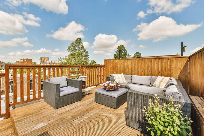 Decking platform in raised garden